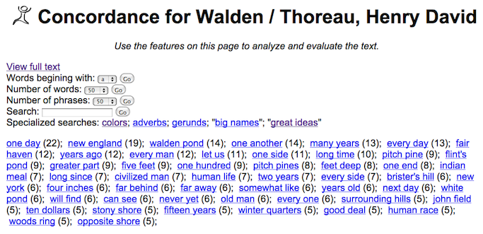 50 mostly commonly used two-word phrases in Walden